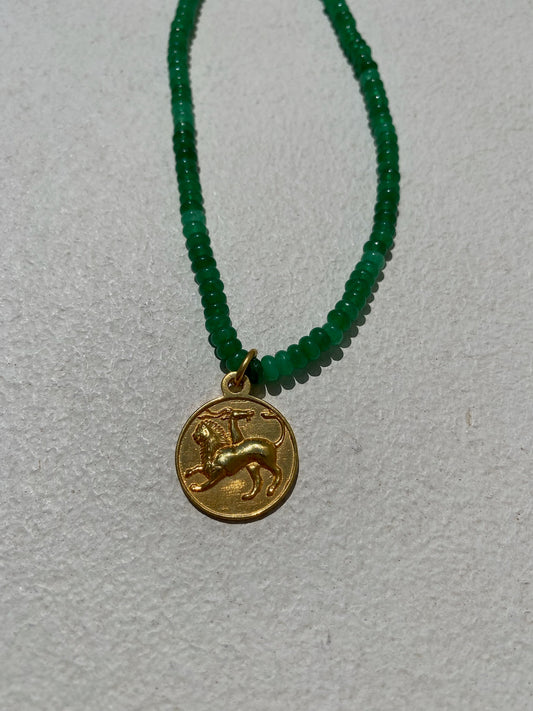 Chimera Amulet on Green Agate Beads