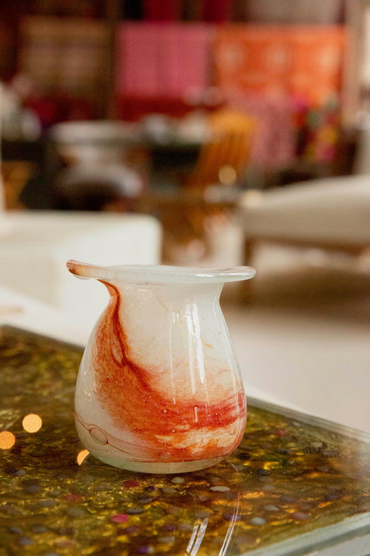 Blown Glass Bloom Vase, White and Amber