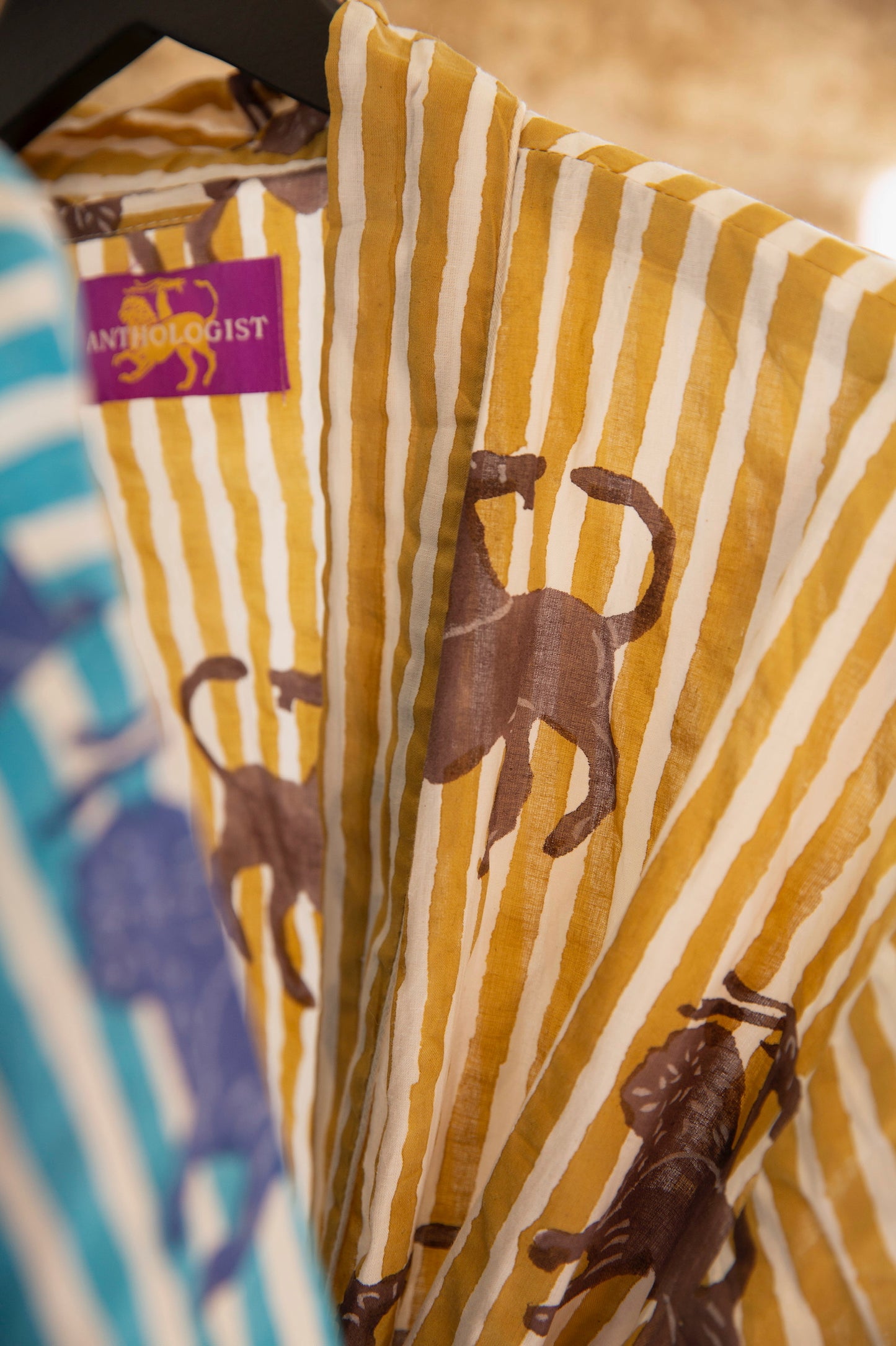 Anthologist Hand-Blocked Robe, Fig and Ochre Stripe with Date Chimera