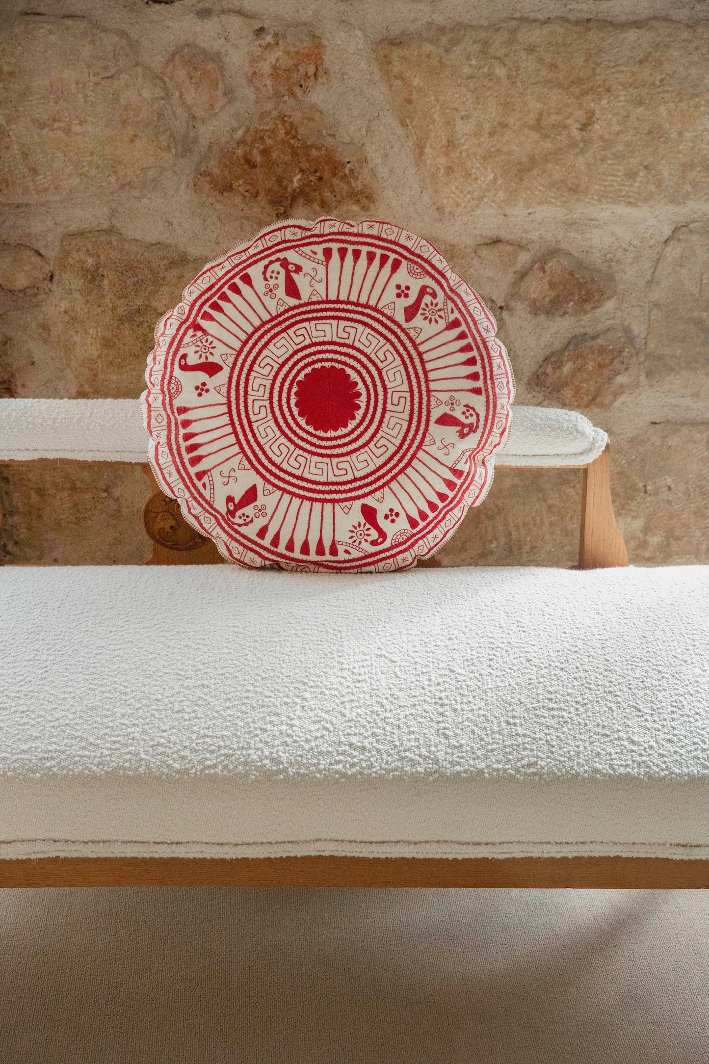 Mycenaean Bloom Vintage Pillow - Red