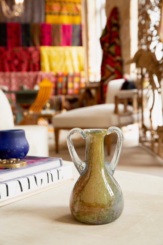 Blown Glass Amphora Vase, Yellow and Lavender