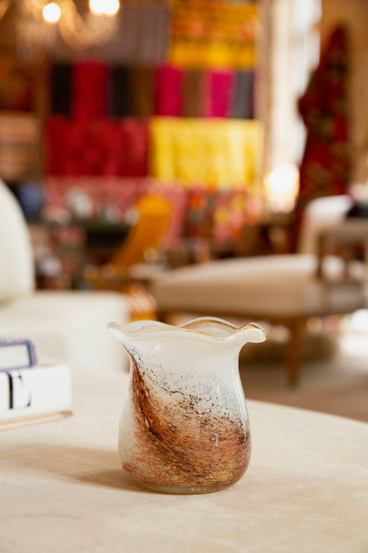 Blown Glass Bloom Vase, White and Brown