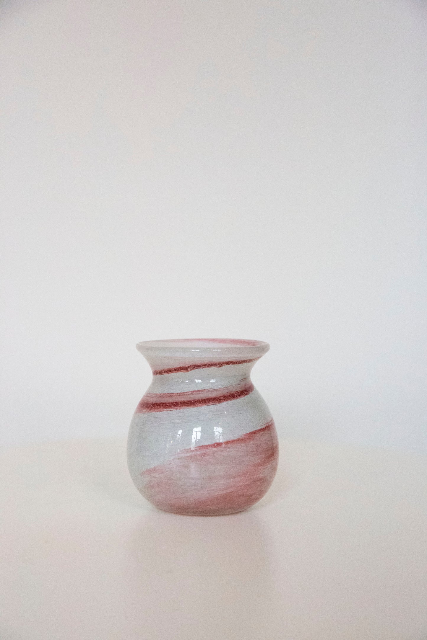 Blown Glass Round Vase, White and Amber