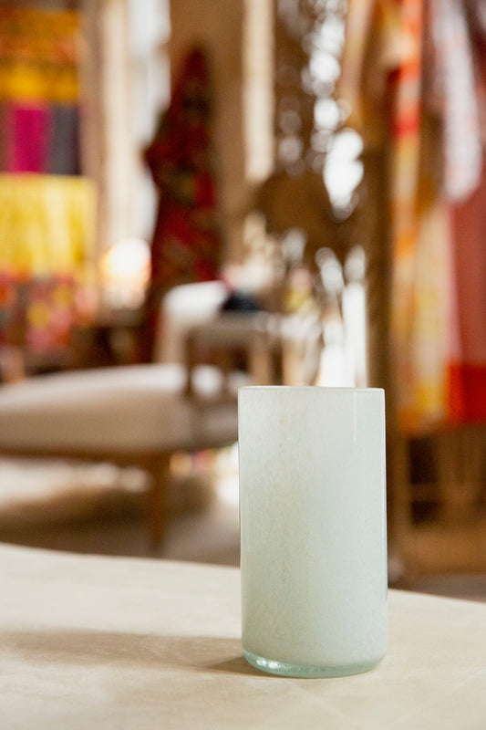 Blown Glass Cylindrical Vase, White