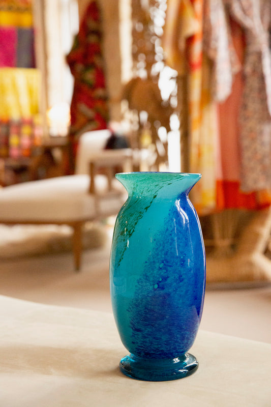 Blown Glass Cylindrical Vase, Blue and Green