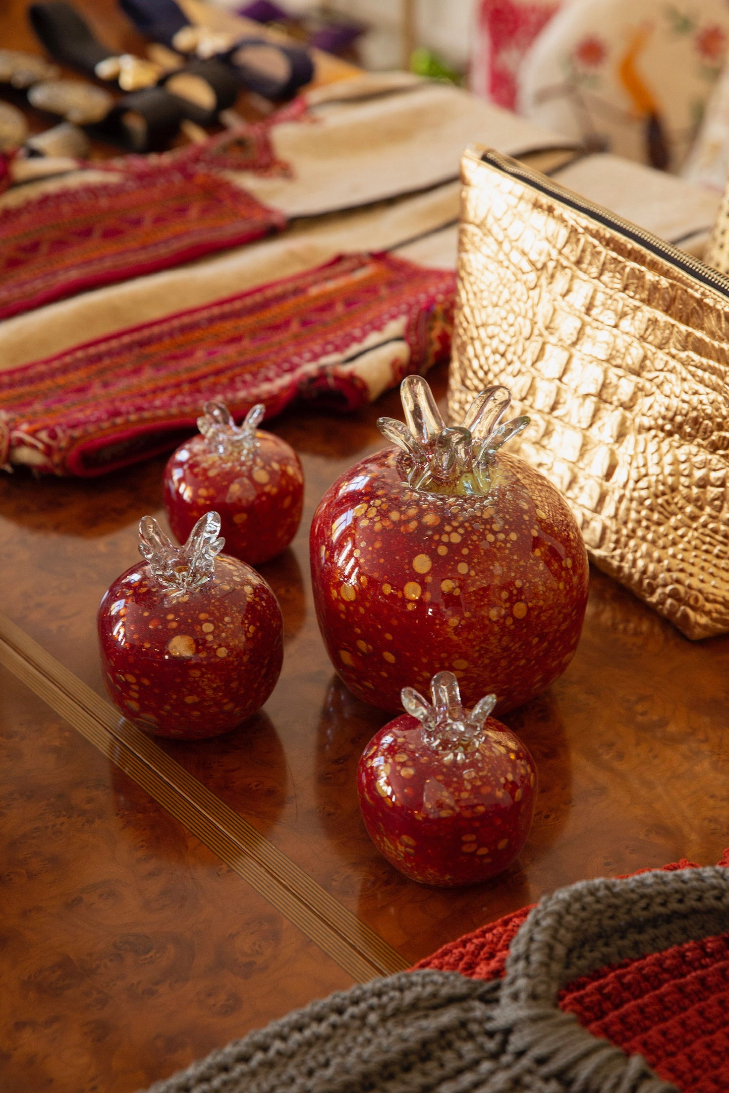 Anthologist Blown-Glass Pomegranate, Crimson Red with Gold Speckle, Small