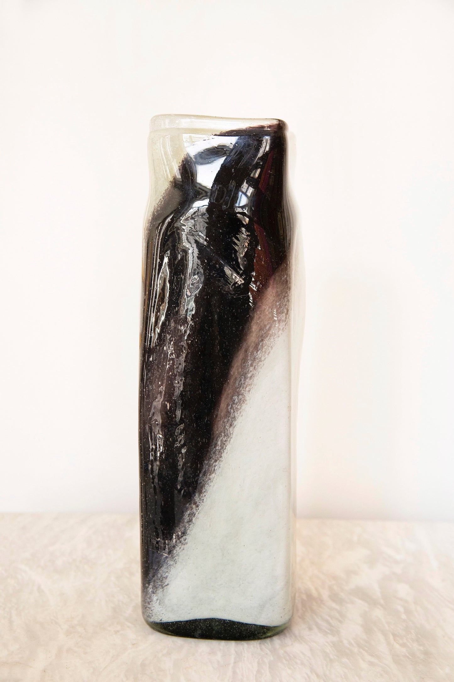 Blown Glass Tall Rectangular Vase, Black and White