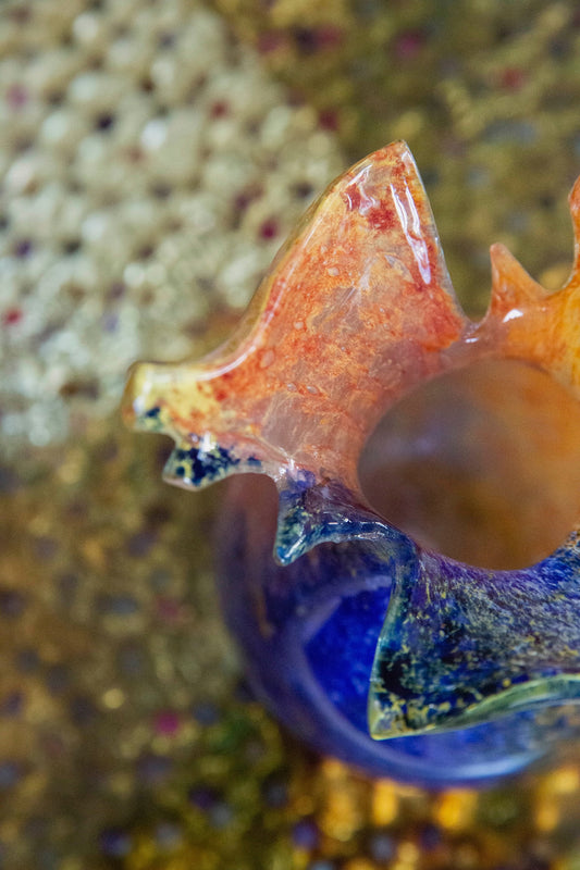 Blown Glass Bloom Vase, Blue and Orange