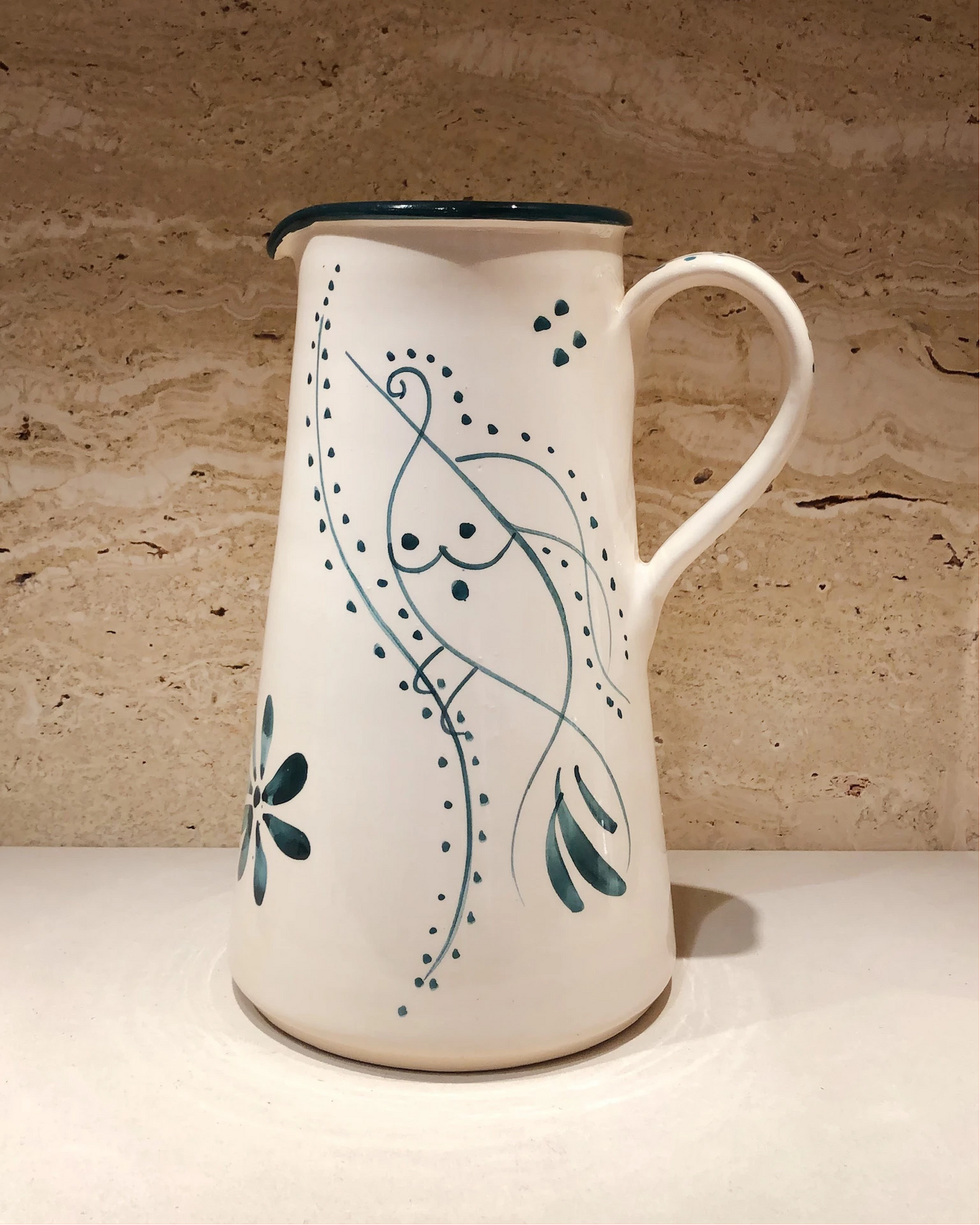 Anthologist Ceramic Water Jug White Clay + Petroleum Blue, Pagoni