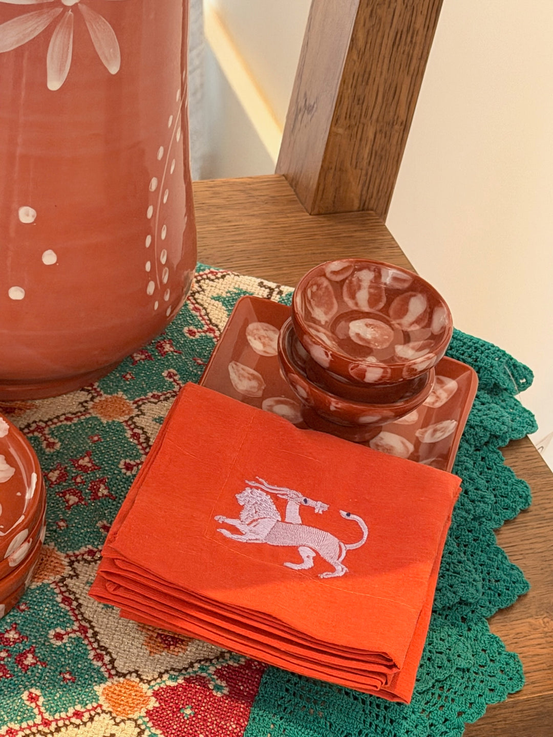 Chimera Cocktail Napkins, Set of Two, Terracotta &amp; Lilac