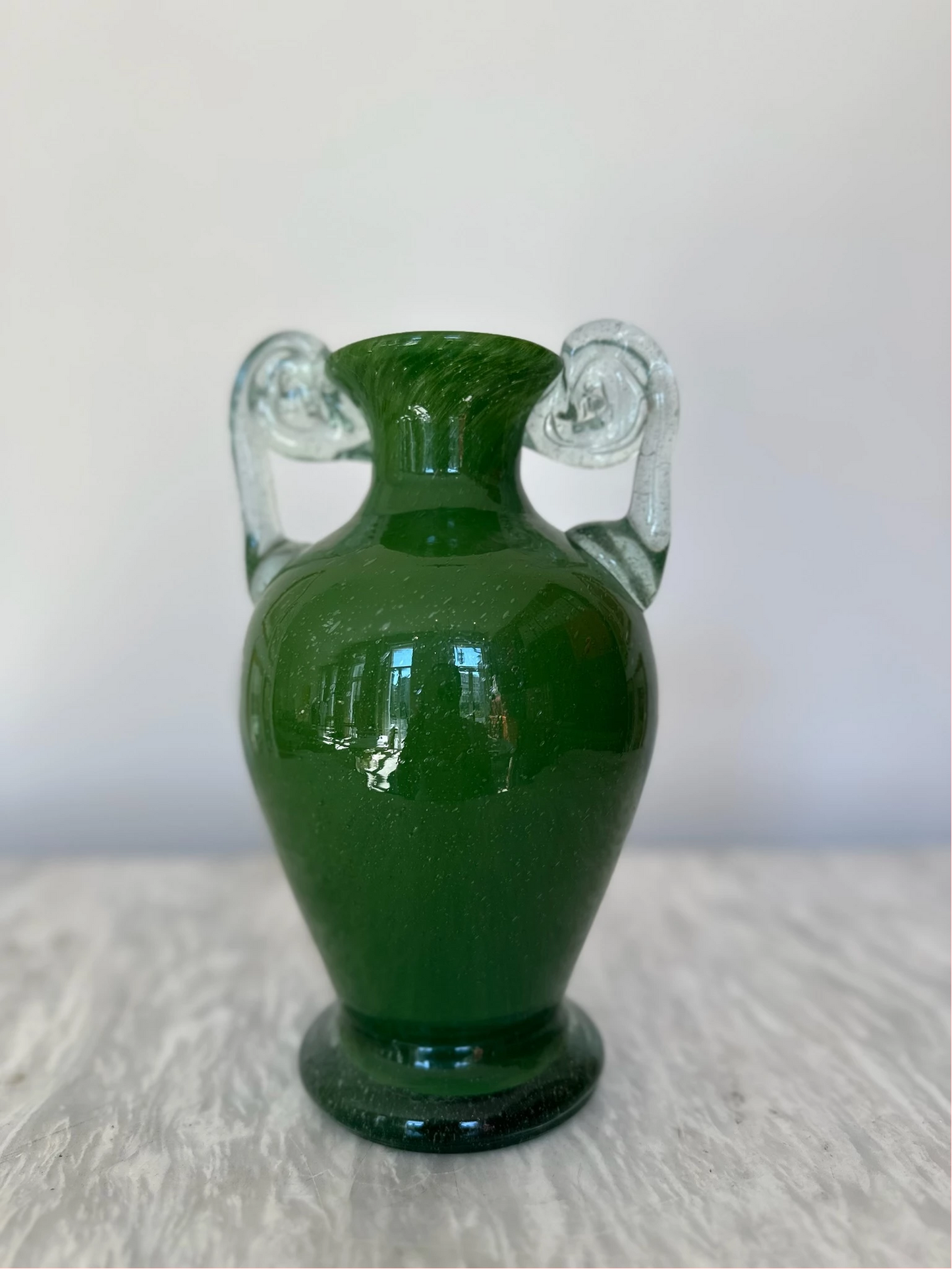 Blown Glass Amphora Vase, Green