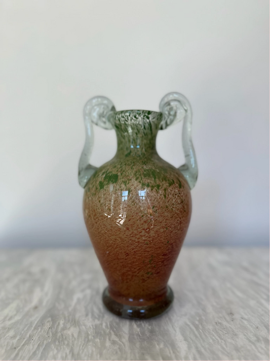 Blown Glass Amphora Vase, Cinnabar Green