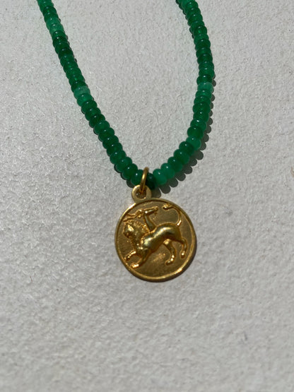 Chimera Amulet on Green Agate Beads