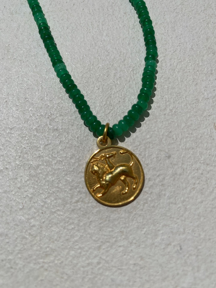 Chimera Amulet on Green Agate Beads