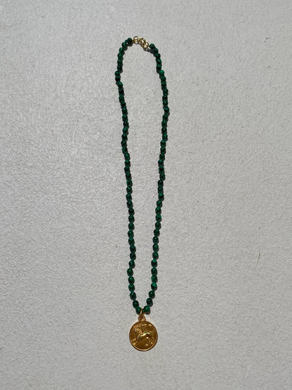 Chimera Amulet on Green Onyx Beads