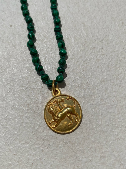 Chimera Amulet on Green Onyx Beads
