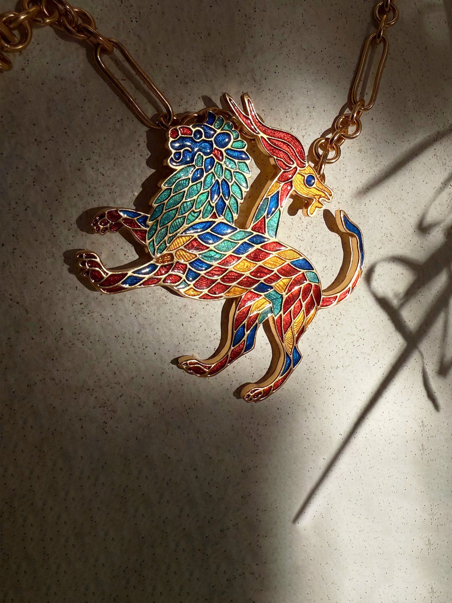 Chimera Cloisonné Pendant on Handmade Link Chain