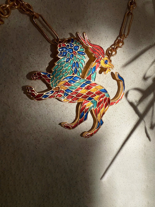 Chimera Cloisonné Pendant on Handmade Link Chain