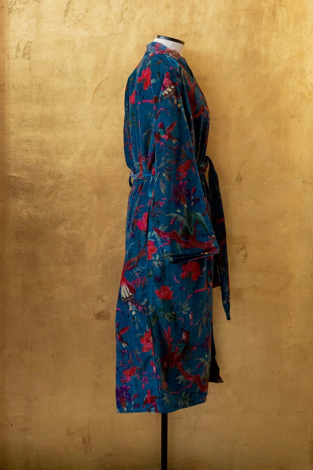 Anthologist x East Winds Velvet Robe, Petroleum Tropical Print