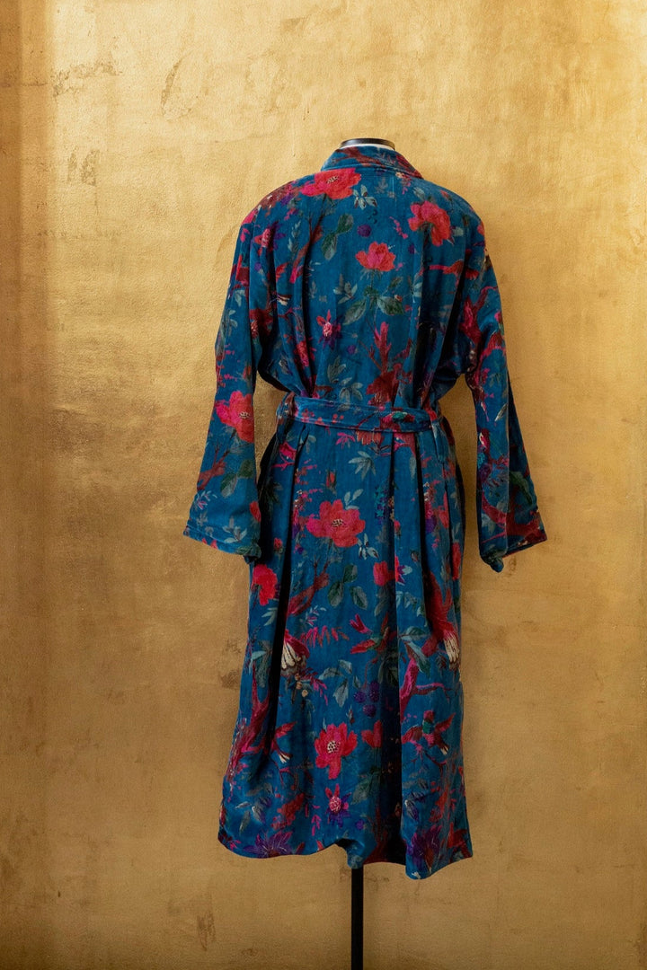 Anthologist x East Winds Velvet Robe, Petroleum Tropical Print