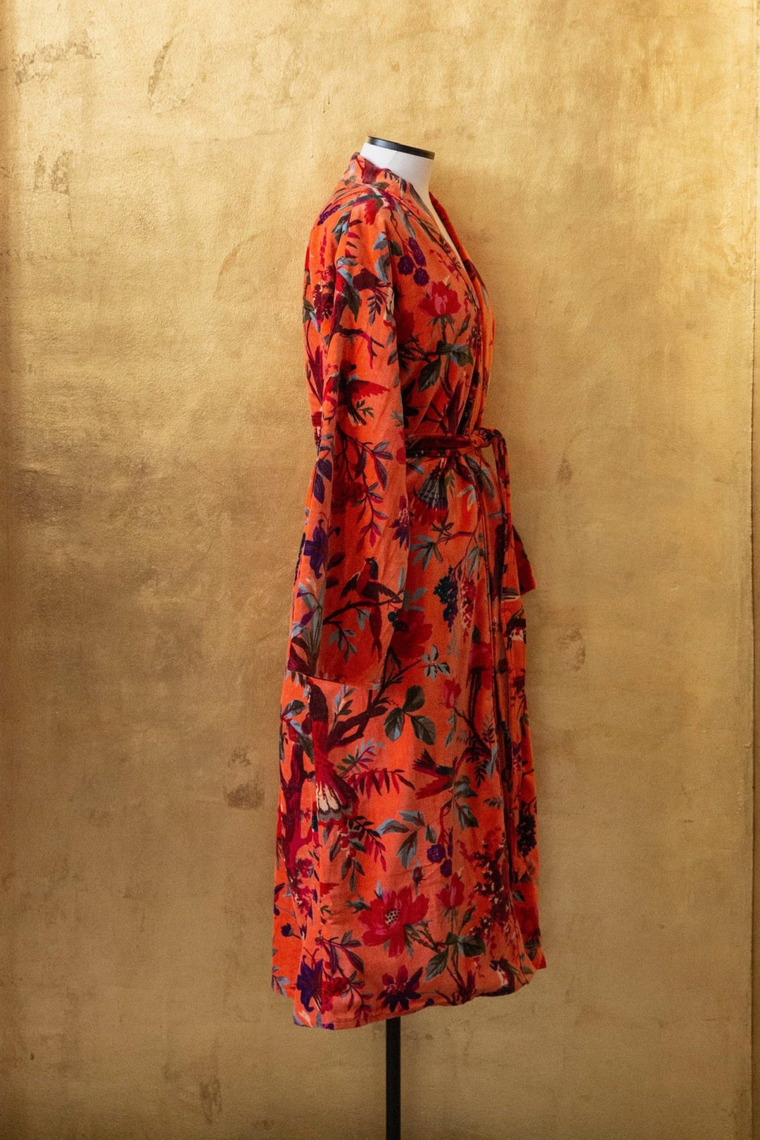 Anthologist x East Winds Velvet Robe, Orange Tropical Print