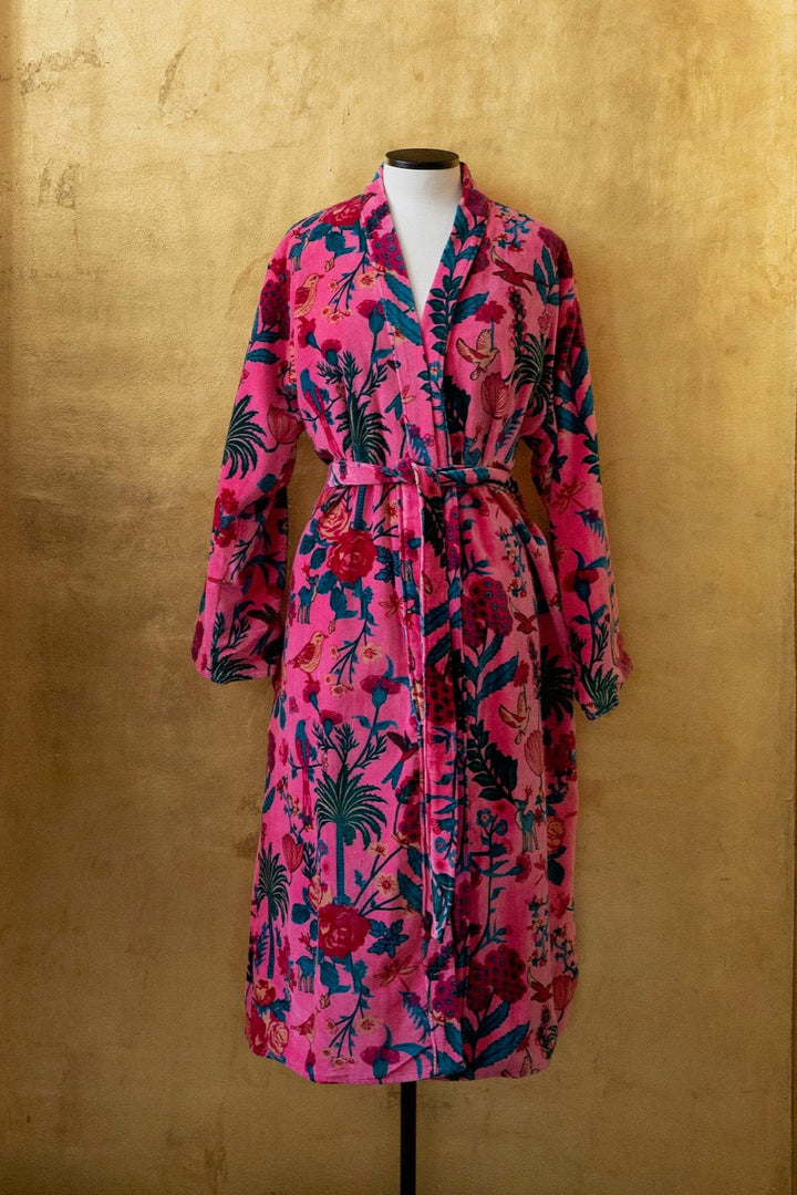 Anthologist x East Winds Velvet Robe, Pink Tropical Print