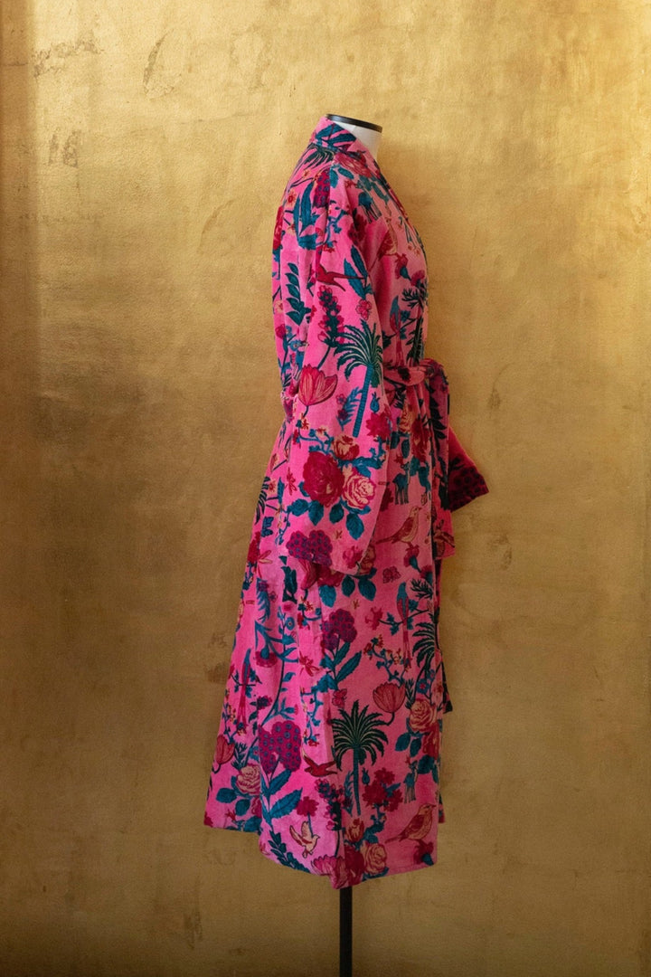 Anthologist x East Winds Velvet Robe, Pink Tropical Print