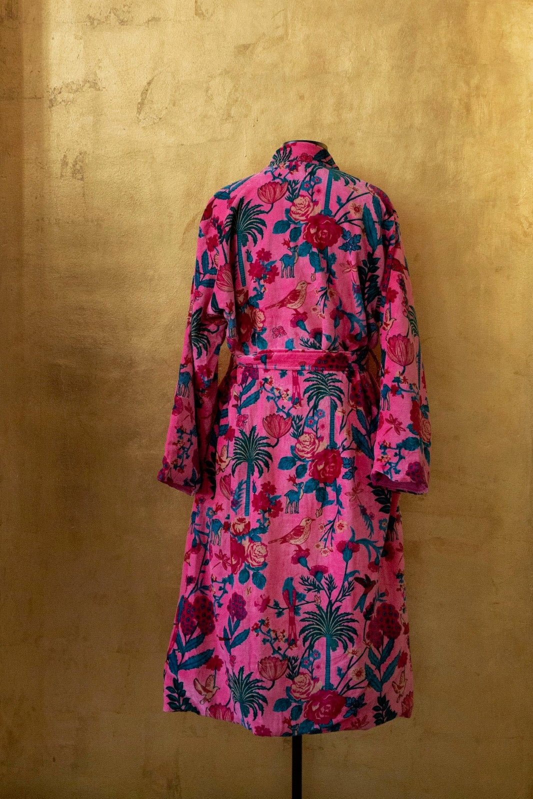 Anthologist x East Winds Velvet Robe, Pink Tropical Print