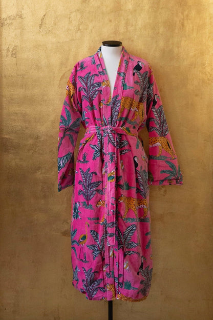 Anthologist x East Winds Velvet Robe, Pink Jungle Print