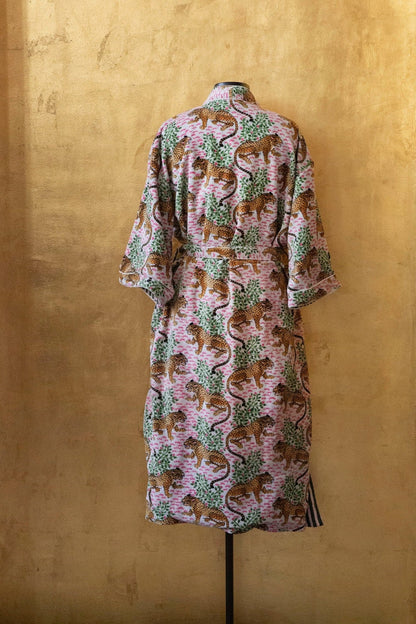 Anthologist x East Winds Velvet Robe, White, Tiger Print