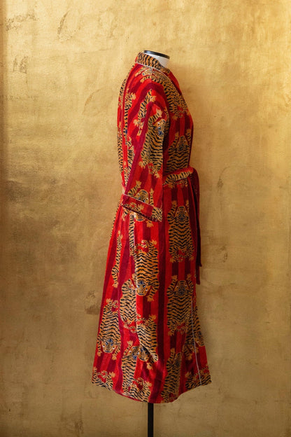 Anthologist x East Winds Velvet Robe, Red Stripe, Tiger Print
