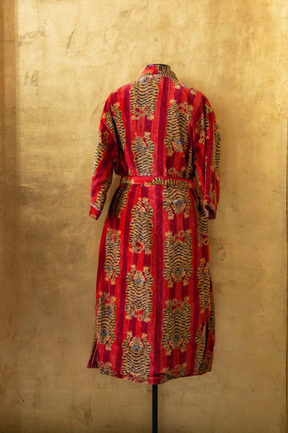 Anthologist x East Winds Velvet Robe, Red Stripe, Tiger Print