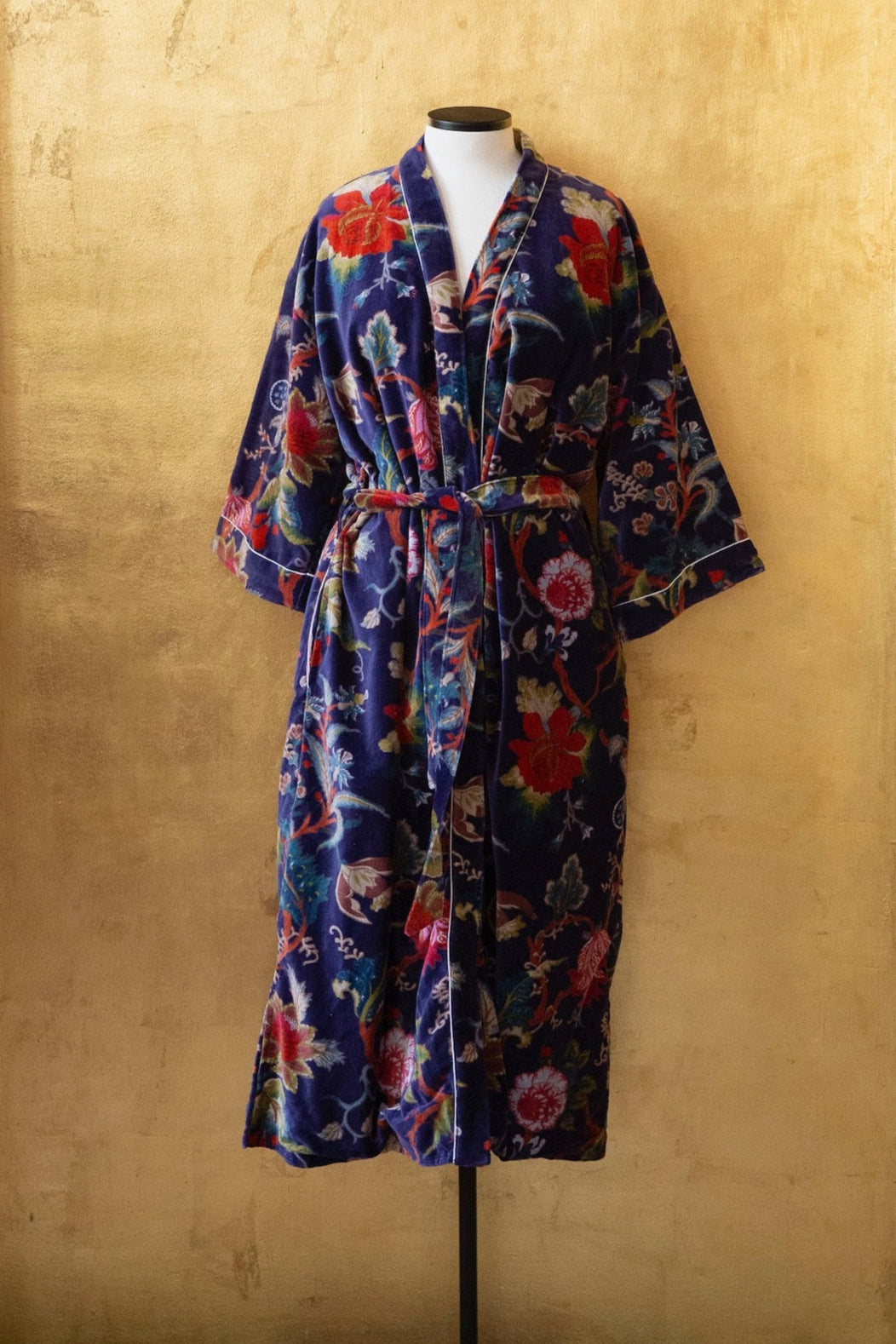 Anthologist x East Winds Velvet Robe, Navy Blue Floral Print