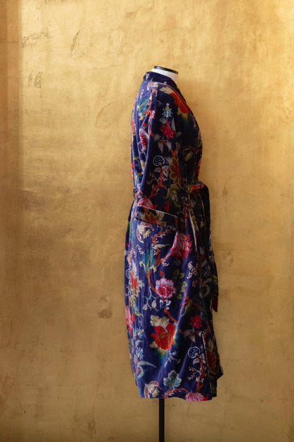Anthologist x East Winds Velvet Robe, Navy Blue Floral Print