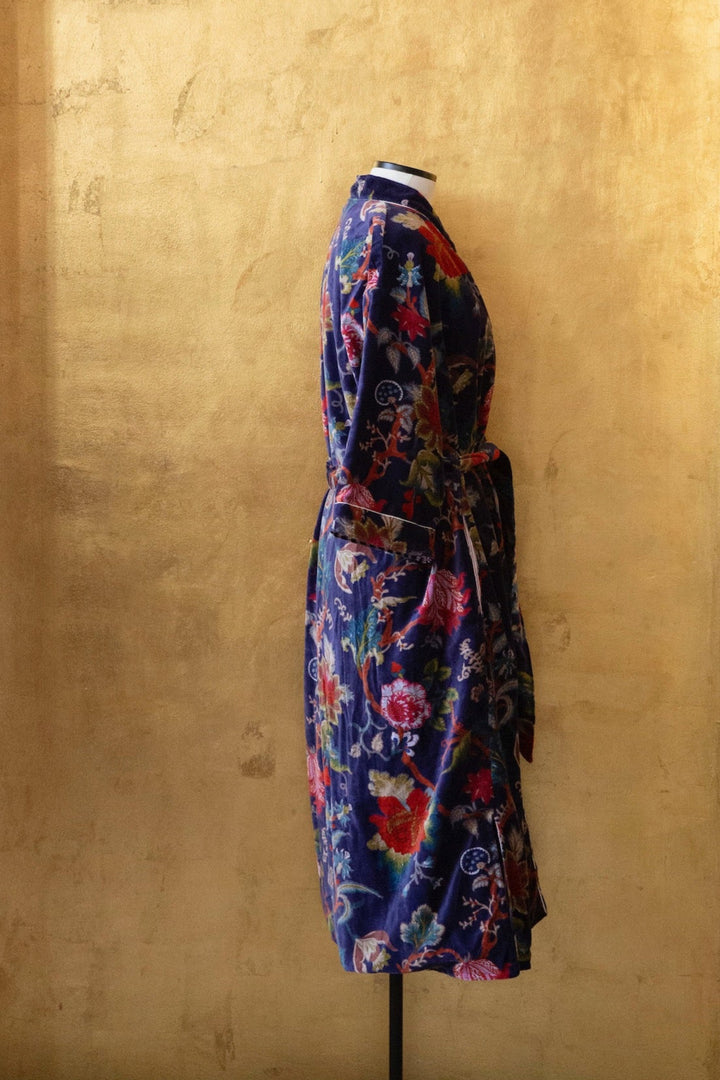 Anthologist x East Winds Velvet Robe, Navy Blue Floral Print