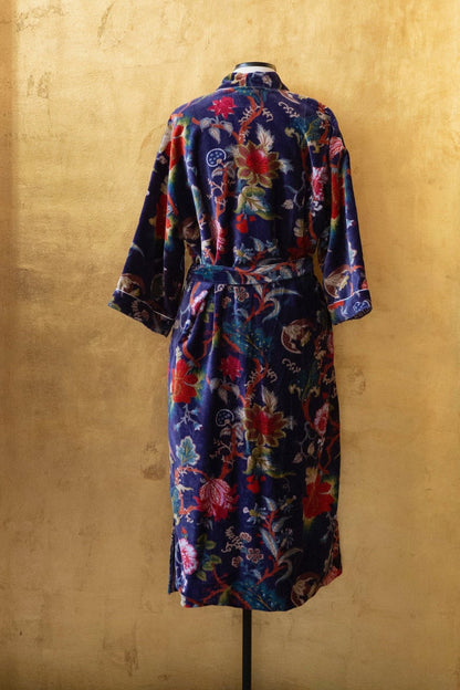 Anthologist x East Winds Velvet Robe, Navy Blue Floral Print