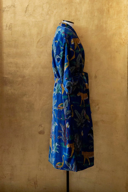 Anthologist x East Winds Velvet Robe, Blue Stripe, Tiger Print