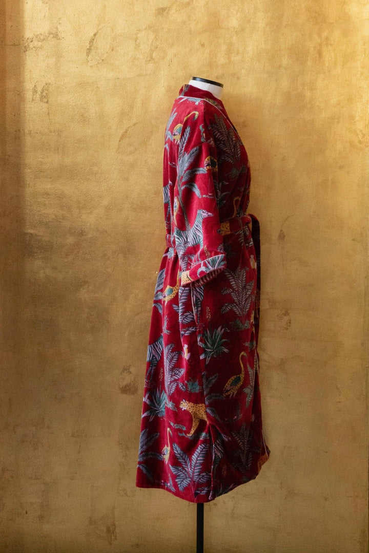 Anthologist x East Winds Velvet Robe, Bordeaux, Animals Print