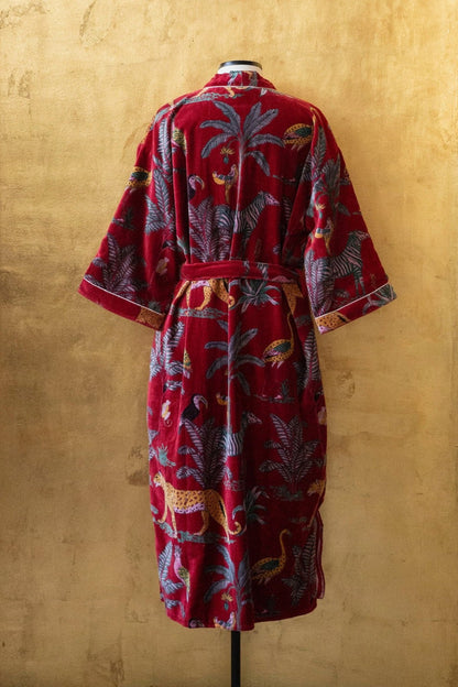 Anthologist x East Winds Velvet Robe, Bordeaux, Animals Print