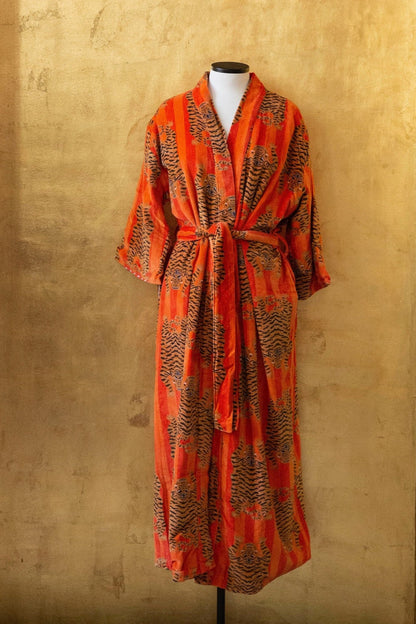 Anthologist x East Winds Velvet Robe, Orange Stripe, Tiger Print