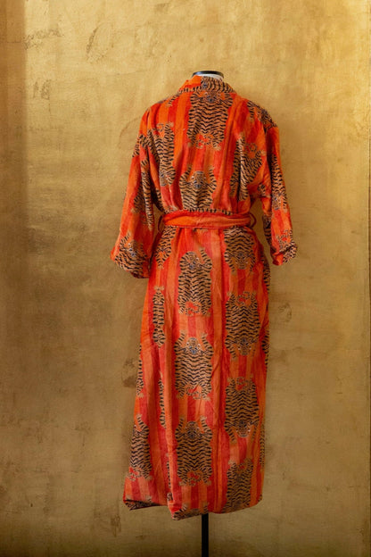 Anthologist x East Winds Velvet Robe, Orange Stripe, Tiger Print