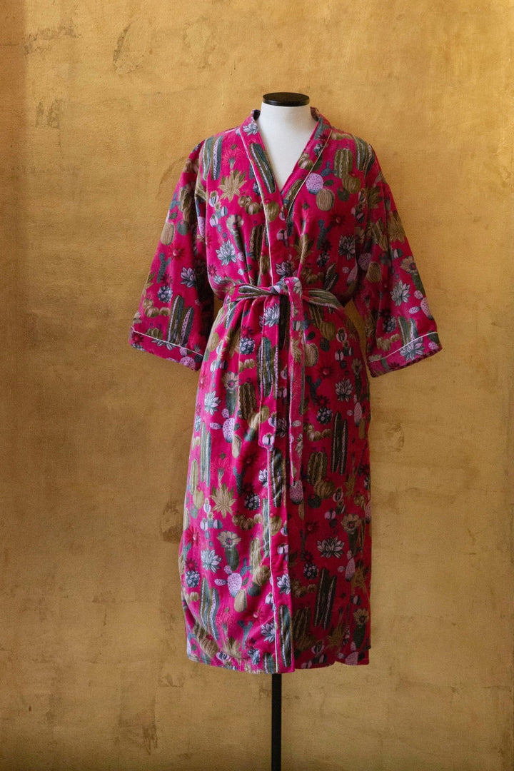 Anthologist x East Winds Velvet Robe, Hot Pink, Cactus Print