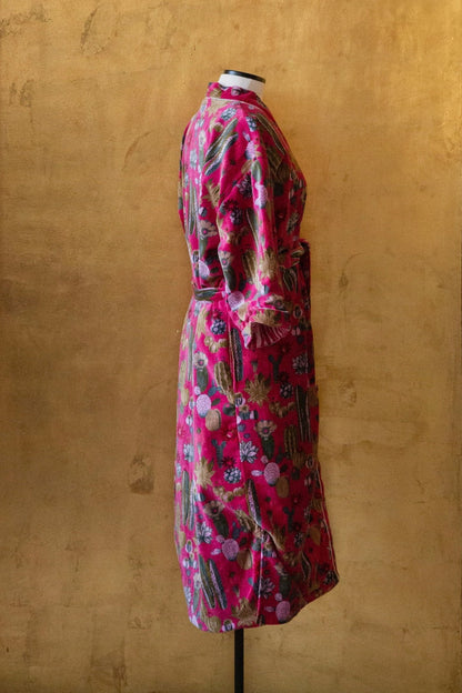 Anthologist x East Winds Velvet Robe, Hot Pink, Cactus Print