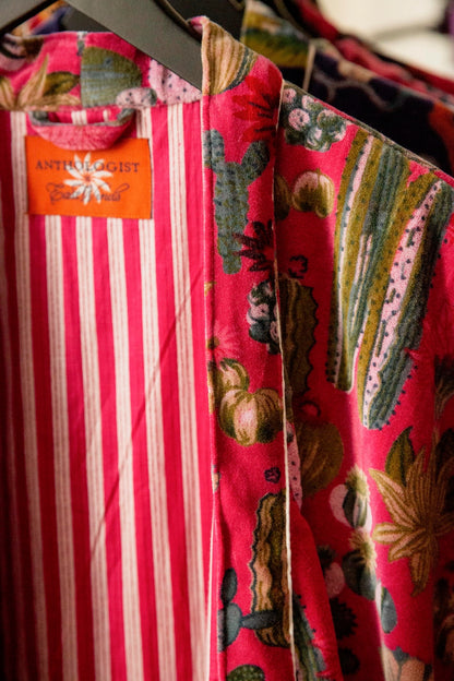 Anthologist x East Winds Velvet Robe, Hot Pink, Cactus Print