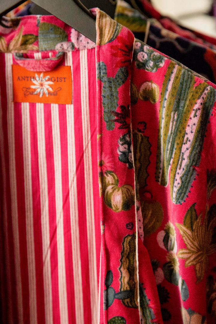 Anthologist x East Winds Velvet Robe, Hot Pink, Cactus Print