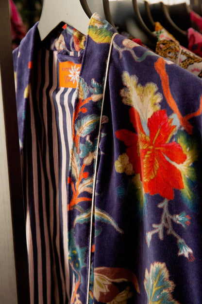Anthologist x East Winds Velvet Robe, Navy Blue Floral Print