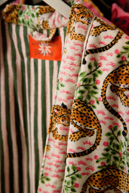 Anthologist x East Winds Velvet Robe, White, Tiger Print