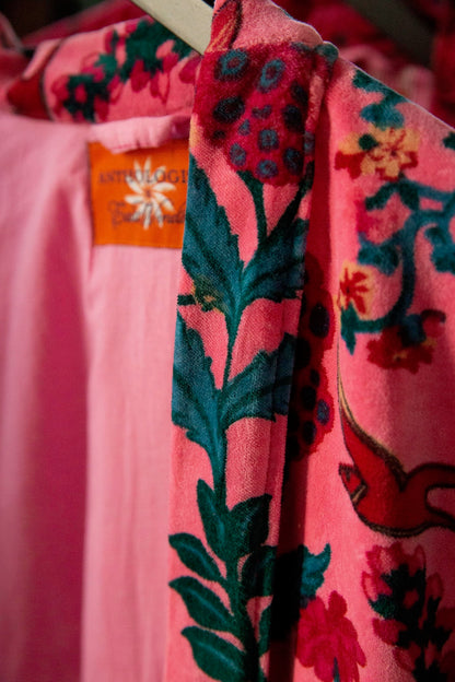 Anthologist x East Winds Velvet Robe, Pink, Floral Print