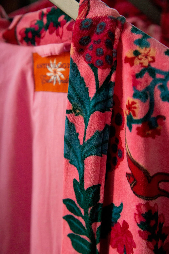 Anthologist x East Winds Velvet Robe, Pink, Floral Print
