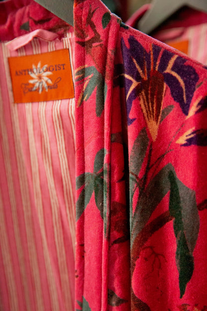 Anthologist x East Winds Velvet Robe, Pink Tropical Print